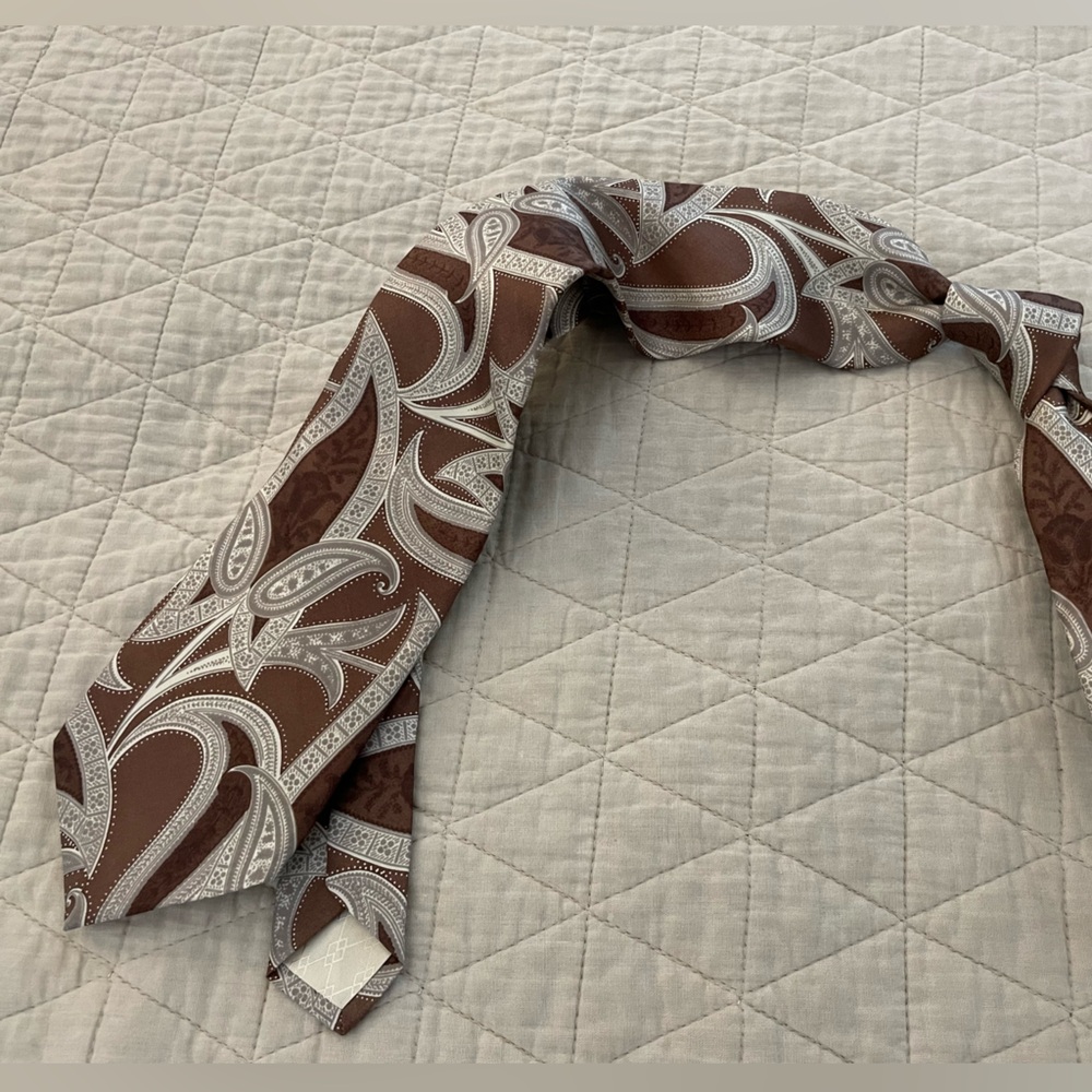 PIERRE BALMAIN Vintage Paisley Print Extra Long Silk Necktie in Browns & Cream